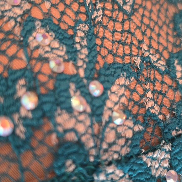 Brand new Jovani teal gown. Never worn!! Stunning detail !! Beautiful train!! - Picture 5 of 13